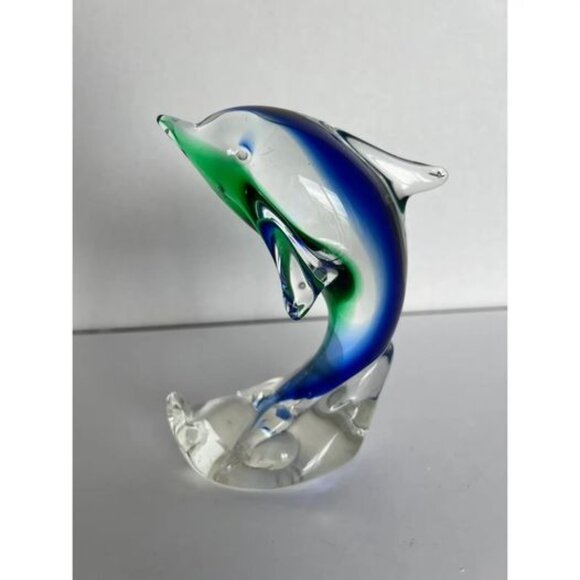 1970s Mouth-Blown Murano Style Dolphin Glass Paperweight - Picture 2 of 9